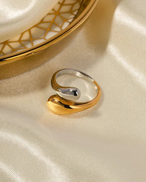 Anel Gota Dupla Mix Banhando em Ouro 18k