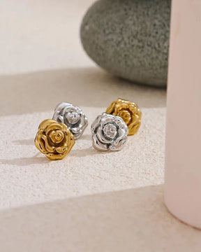 Brinco Flor de Rosa Banhado em Ouro 18k
